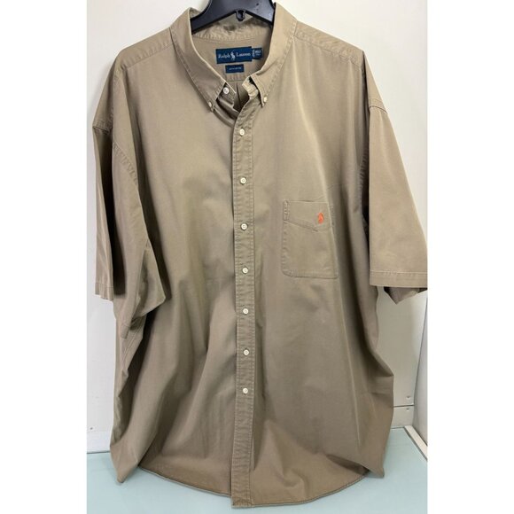 Polo Ralph Lauren Shirt Mens 4XLT Big & Tall Khaki Tan Short Sleeve Button Down - Picture 1 of 8